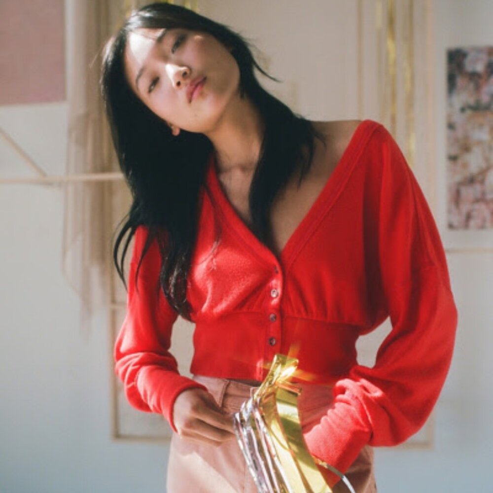 NWT Urban Outfitters Farley Button Up Cardigan Top in Red - Size Medium